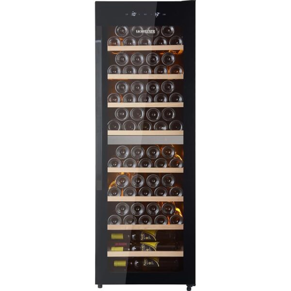 LichtLuxus Wine Fridge 2 Zones 71 Bottles Freestanding Drinks Fridge with Glass Door, 5-10°C/12-20°C, UV Protected Glass Doors, LED Lighting