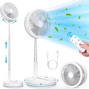 LIPETY Portable Foldable Oscillating Small Fan, 9 Inch 7200 mAh Battery Rechargeable USB C Table Fan with Remote Control, Mini Quiet Floor Fan for Home, Bedroom, Travel, Camp