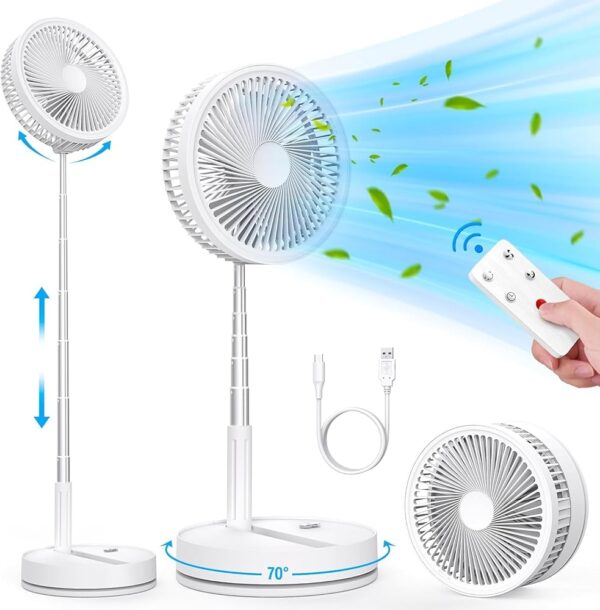 LIPETY Portable Foldable Oscillating Small Fan, 9 Inch 7200 mAh Battery Rechargeable USB C Table Fan with Remote Control, Mini Quiet Floor Fan for Home, Bedroom, Travel, Camp