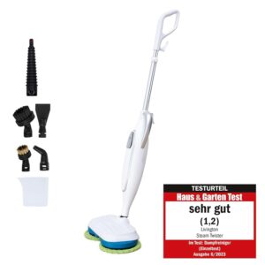 Livington Steam Twister White - Rotating Steam Cleaner with Accessories - Steam Mop & Hand Steam Cleaner - Removes up to 99.9% of Bacteria - Electric Floor Mop with Water Tank