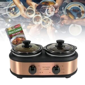 LYFDPN 2-in-1 Elektrisches Kochgerät mit Rezeptbuch Glasdeckel Keramik Liner Slow Cooker Abnehmbarer Topf Buffet Server Eintopf Suppe