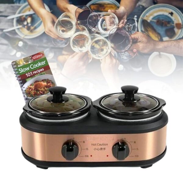 LYFDPN 2-in-1 Elektrisches Kochgerät mit Rezeptbuch Glasdeckel Keramik Liner Slow Cooker Abnehmbarer Topf Buffet Server Eintopf Suppe
