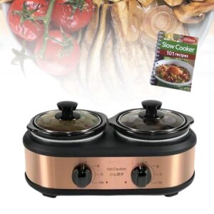 LYFDPN 2 Pot Slow Cooker 3 Stufen der Wärmeanpassung Einstellbare Temperatur Gleichmäßige Heizung mit Rezeptbuch für Buffet-Catering Küchenparty