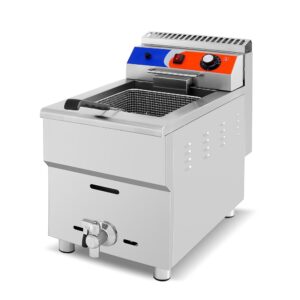 MBH Professional Gas Fryer 17 Litres 1 Container for Catering Industrial Fryer for Bar and Restaurant with Drain Tap (Only Butane/Propane)