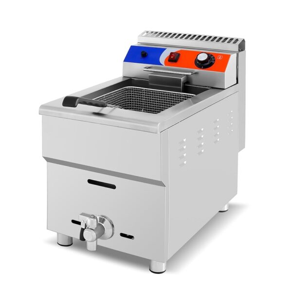 MBH Professional Gas Fryer 17 Litres 1 Container for Catering Industrial Fryer for Bar and Restaurant with Drain Tap (Only Butane/Propane)