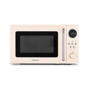 MEDION MD15000 Retro Microwave (20 Litres, Approx. 800 Watt, 5 Microwave Levels, 8 Automatic Programmes, Digital Display, Defrost Function, Compact, Beige