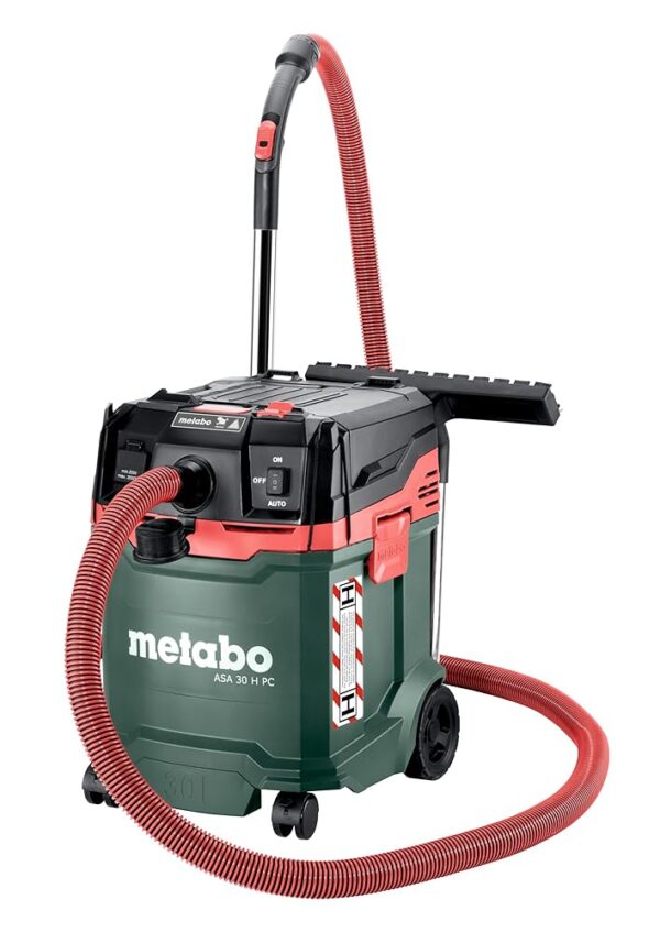 metabo ASA 30 H PC Allessauger Wet/Dry Vacuum Cleaner with Integrated Filter Cleaning - 1200 W, 30 L, Dust Class H, Antistatic - For Construction Sites and Workshop - Includes...