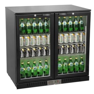 METRO Professional GBC1002 Drinks Cooler with 2 Glass Doors, Bottle Fridge with 6 Shelves, Energy Class D, 160 W, Temperature Range: 0 to +10 °C, 200 L, Black