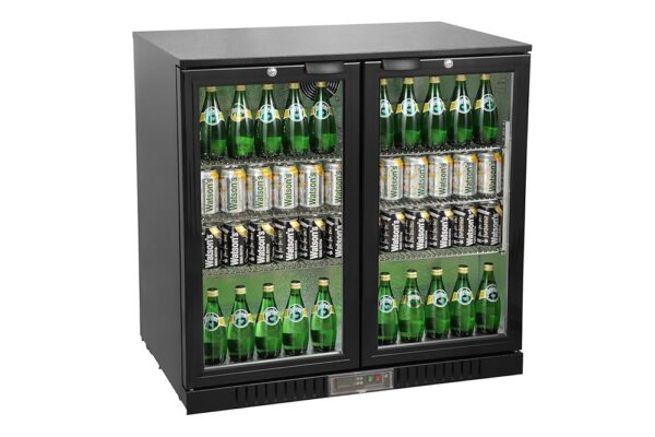 METRO Professional GBC1002 Drinks Cooler with 2 Glass Doors, Bottle Fridge with 6 Shelves, Energy Class D, 160 W, Temperature Range: 0 to +10 °C, 200 L, Black