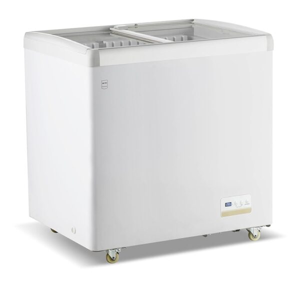 METRO Professional GICC1192 184L Freezer with Sliding Glass Door, 3 Shelves, Door Lock, Temperature Alarm, Wheels, White