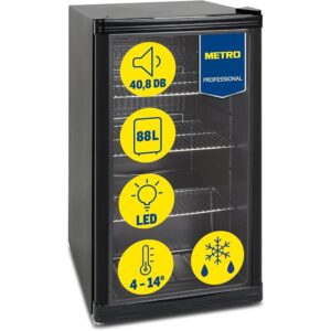 METRO Professional Mini Fridge GPC1088 88L 1052kWh / 24h 3 Stainless Steel Wire Shelves Black