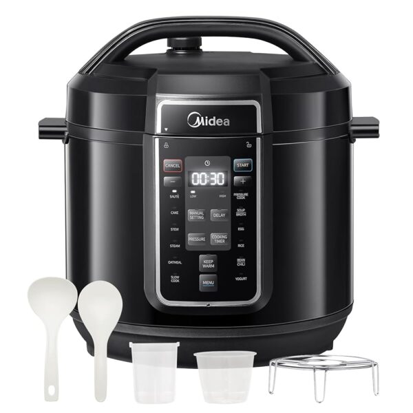 Midea Electric Pressure Cooker 9-in-1, 8L Multicooker, 12 Presets Instant, Yoghurt Maker, Rice Cooker, Slow Cooker, Sous Vide, Steamer, Pasta Cooker, Stainless Steel Inner Pot,...
