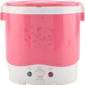 Mini Rice Cooker, Portable Electric 1L Multifunctional Rice Cooker for Cars, Travel and Camping, Compact, Easy to Carry, Easy to Use, Safe Material for Home, with (Pink)