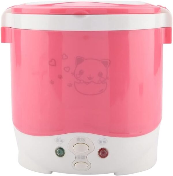 Mini Rice Cooker, Portable Electric 1L Multifunctional Rice Cooker for Cars, Travel and Camping, Compact, Easy to Carry, Easy to Use, Safe Material for Home, with (Pink)