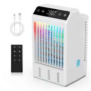Mobile Air Conditioner, 5-in-1 Mobile Air Conditioner Mini Air Cooler with Water Cooling & Remote Control, 4 Speeds & 2 Cooling Mist, 2-12H Timer & 3 LED Air Conditioner...