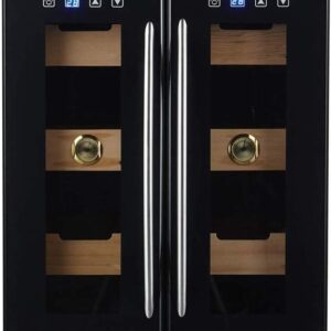 MOLVUS Mini Two-Zone Built-In Freestanding Stainless Steel Wine Cabinet, 24 Bottles Freestanding Wine Cabinet Refrigerator, Glass Door