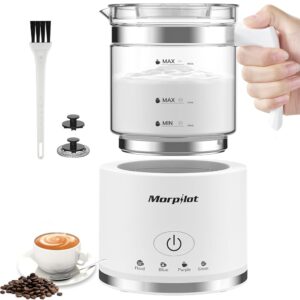 Morpilot Electric Milk Frother, 500 ml, 600 W, 4 in 1 Milk Frother for Hot and Cold, Dishwasher Safe, Visual Glass, Latte Design, White