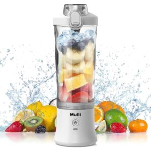 Mulli Portable Blender, Restarted Personal Mixer for Shakes and Smoothies, Rechargeable Mini Mixer, 600 ml with Travel Lid for Home/Kitchen/Gym