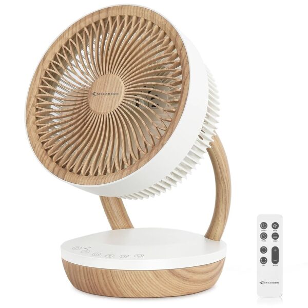 MYCARBON Quiet Fan 20 dB DC Motor 1850 m³/h Air Volume 8 Level Eco Mode Fan 3D Air Circulator for 30 m² Bedroom Turbo Table Fan 8 Hours Timmer