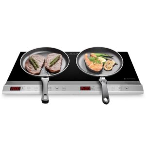 Navaris Double Induction Hob 3500 W - 2 Hobs with Timer Touch Display Pot Detection - Induction Hob Portable - Black