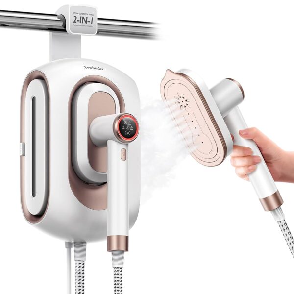 Newbealer Innovative Steam Iron Station, 1600 W Powerful Steam, 30 Second Heating, 3 Steam Levels, Dry Iron, 1.2 L Removable Water Tank, Space-Saving Design for Hanging and...