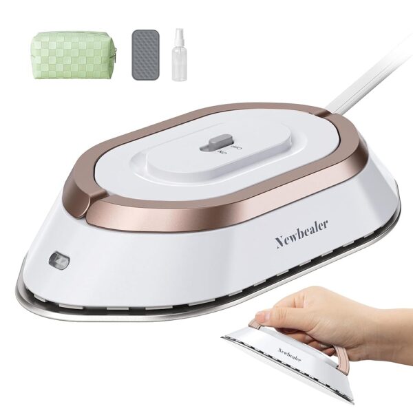 Newbealer Mini Travel Iron with Switchable Voltage 220V/120V, Compact Iron for Clothes (No Steam), Ceramic Surface, 150°C Hot Press with Spray Bottle, Bag and Silicone Stand