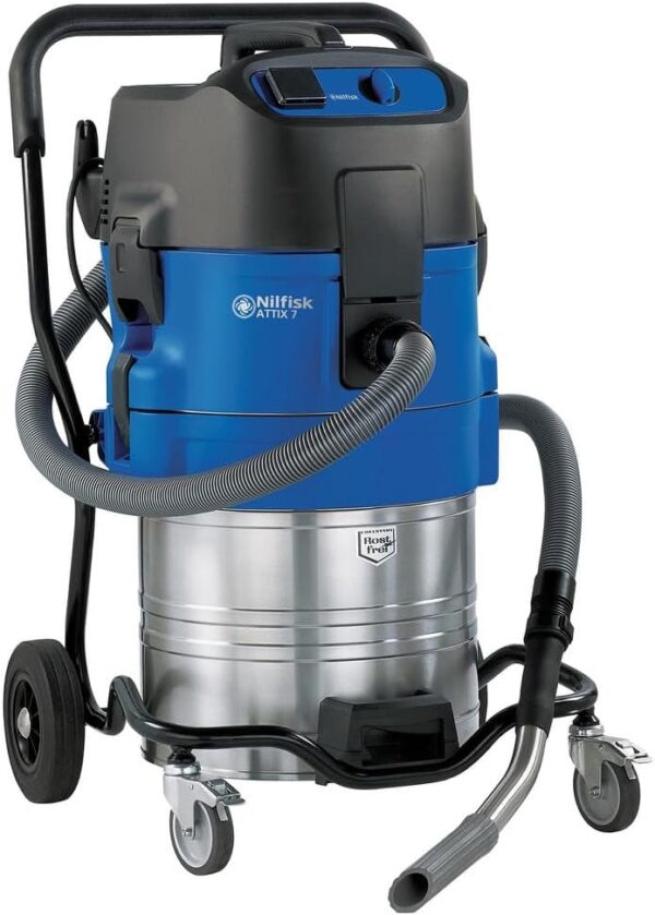 Nilfisk ATTIX 751-11 Wet/Dry Vacuum Cleaner (Industrial Vacuum Cleaner with 1500 W, Container Tiltable 70 L, Cable 7.5 m) 302001523, Multi Black, Blue, Silver