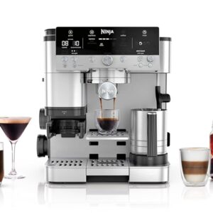 Ninja Luxe Premier ES601EU 3-in-1 Coffee Maker with Grinder and Frother for Latte, Cappuccino, Cold Brew & Espresso, Easy to Use, 4 Presets for Frothing, EU Plug, Silver