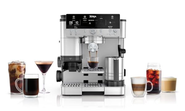 Ninja Luxe Premier ES601EU 3-in-1 Coffee Maker with Grinder and Frother for Latte, Cappuccino, Cold Brew & Espresso, Easy to Use, 4 Presets for Frothing, EU Plug, Silver