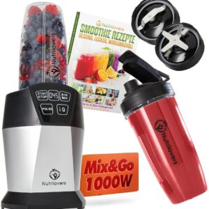 Nutri-Blender Smoothie Maker to Go 1000 Watt Mini Blender with Auto-IQ, BPA-Free, Includes Recipe Book, 2 x Cups and To Go Lid