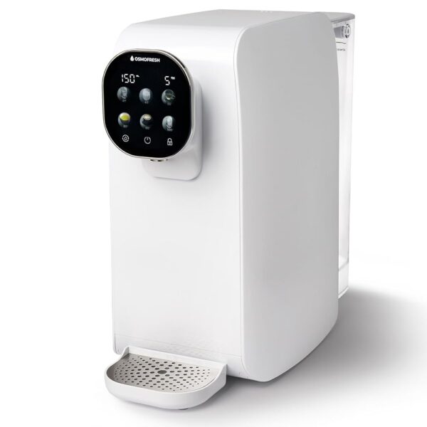 OsmoFresh Quella Pro White Countertop Osmosis System with Hot Water Dispenser, 6 Temperature Levels, 7-Way Reverse Osmosis Filtering, Water Filter for Kitchen, Office,...