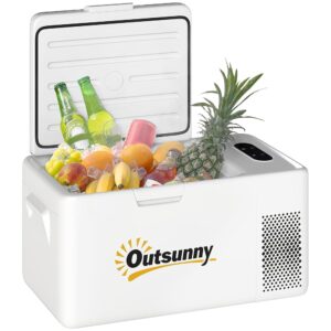 Outsunny 16.8 Litre Compressor Cool Box Electric Cool Box with LED Eco Mode Connection Cooling Function Quiet Freezer Box Thermal Box Mini Fridge 12/220 Volt for Car Socket...