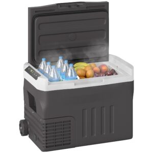 Outsunny 30 Litre Compressor Cool Box Electric Cool Box with LED Eco Mode Connection Cooling Hold Function Freezer Box Thermal Box Mini Fridge 12/230 Volt for Car Socket Truck...