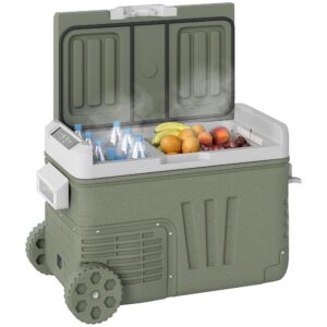 Outsunny 33 Litre Compressor Cool Box Electric Cool Box with LED Roll Cooling Function Quiet Freezer Box Thermal Box Mini Fridge 12/230 Volt for Car Socket Truck Camping Boat Green