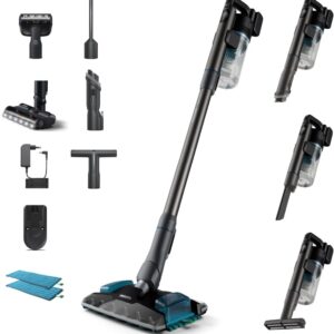 Philips 8000 Series Cordless Pet Vacuum Cleaner, Excellent Suction Performance, Display, Nozzles with LED Light, Pet Hair Nozzle, Aqua Nozzle, Anti-Allergy Filtering (XC8055/01)