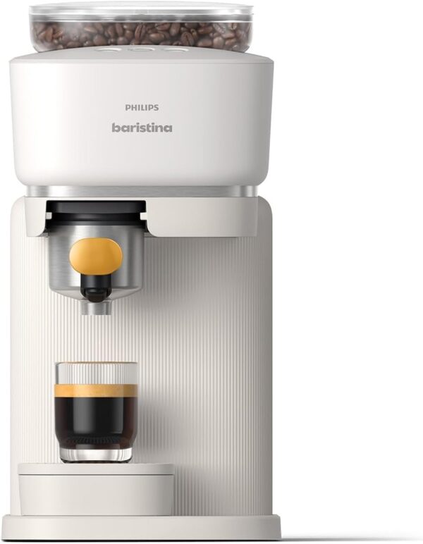 Philips Baristina Espresso Machine - Real Espresso, Made Simple. Compact Coffee Machine, Natural White with Mango Yellow Portafilter, 16 Bar Pump Pressure, Automatic Grinder,...