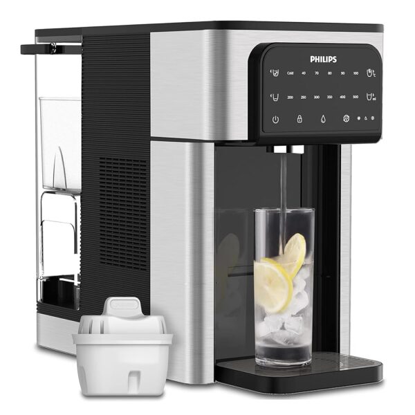 Philips Water All-in-One Water Station, Dispenser for Filtered Hot and Cold Water, 2.8 L Capacity, 6 Temperature Presets, Touchscreen ADD5980/31, Silver, Black, One Size