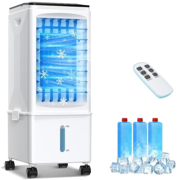 Portable Air Conditioners, 3-in-1 Evaporative Air Cooler, 2.5 Galls, Fast Cooling, Portable AC Unit with Remote Control and Timer, 3 Speeds, Quiet Sump Cooler, Windowless