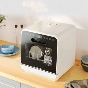 Portable Dishwasher with Integrated Water Tank, 5 Washing Programmes, Air Drying Function for Household and Kitchen (Colour: White, Size: 18.3 x 17.44 x 15.98 Inches)