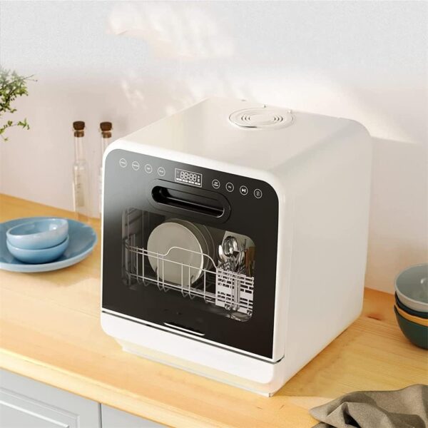 Portable Dishwasher with Integrated Water Tank, 5 Washing Programmes, Air Drying Function for Household and Kitchen (Colour: White, Size: 18.3 x 17.44 x 15.98 Inches)