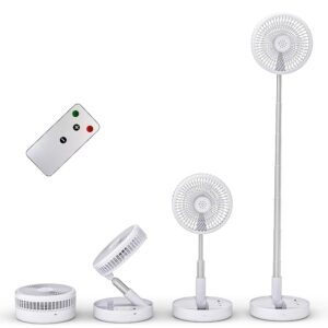 Primevolve 8 Inch Foldable Fan with Remote Control, 7200 mAh Battery USB Stand Fan Portable for Outdoor Travel Camping Table Fan Quiet for Bedroom Office White