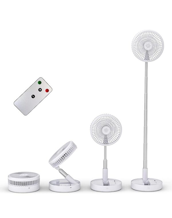 Primevolve 8 Inch Foldable Fan with Remote Control, 7200 mAh Battery USB Stand Fan Portable for Outdoor Travel Camping Table Fan Quiet for Bedroom Office White