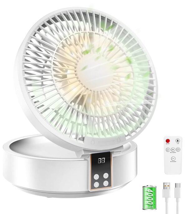 Quiet USB Small Fan, Table Fan, Very Quiet and Strong Airflow, Portable Battery Fan with LED Light, Remote Control, Timer, Rotatable, 3 Speeds for Office, Camping