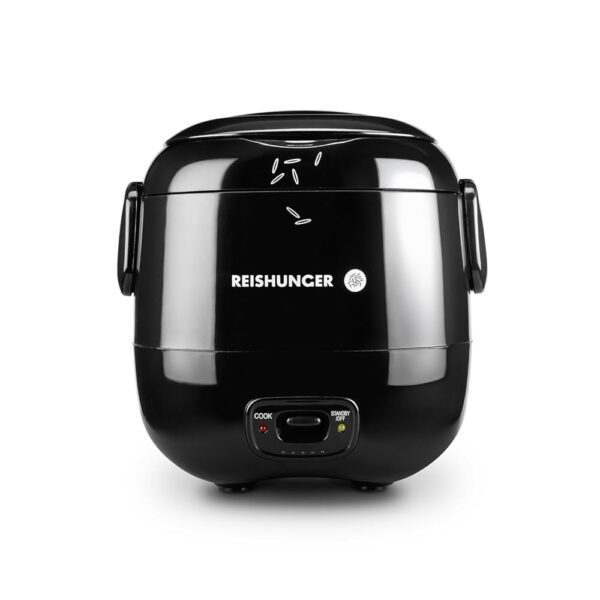 REISHUNGER Mini Rice Cooker, Black, 0.3 L, 1-2 Servings, High-Quality Ceramic Coating, Premium Pot, Handy Size for Small Households and on the Go