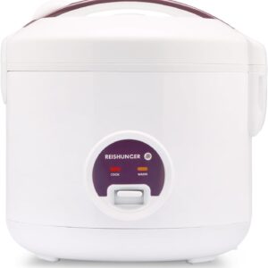 REISHUNGER Rice Cooker and Steamer with Ceramic Coating - 1.2 L White - for 1-6 People - Quick Preparation without Burning - With Warming Function Including Steamer Insert,...