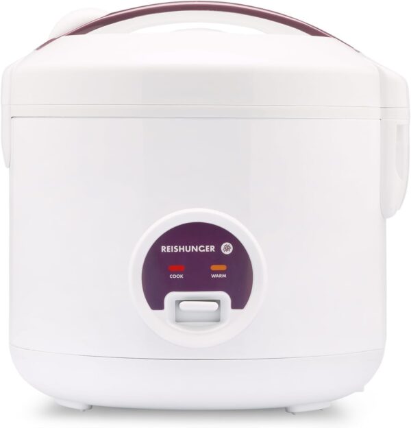 REISHUNGER Rice Cooker and Steamer with Ceramic Coating - 1.2 L White - for 1-6 People - Quick Preparation without Burning - With Warming Function Including Steamer Insert,...