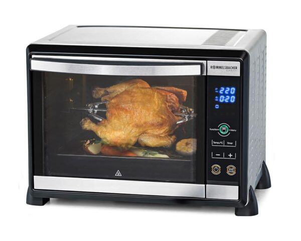 Romelsbacher BGE 1580/E Electronic Back & Grill Oven 30 Litre Baking Room Electronic Control from 80-230 °C Touch Control 8 Types of Heating Recirculation Rotisserie Timer...