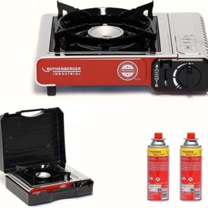 ROTHENBERGER Industrial Camping Stove Premium Including 4 Gas Cartridges | Includes Carry Case | 1-Bulb Gas Stove Camping Gas Stove Cartridge | for Pots 12-26 cm