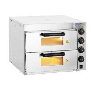 Royal Catering RCPO-3000-2PS-1 Electric Pizza Oven 2 Chambers Pizza Oven Fireclay Base (3000 W, 2 Fireclay Stone Bases: 40 x 40 x 1.5 cm, Timer up to 120 Minutes, Stainless Steel)