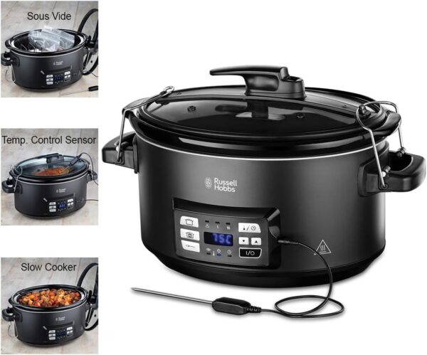 Russell Hobbs 3-in-1 Multi-Purpose Cooker (Sous Vide Cooker, Slow Cooker, Casserole Dish with Core Temperature Sensor), Dishwasher Safe, 6.5 L Ceramic Pot, Digital Display,...